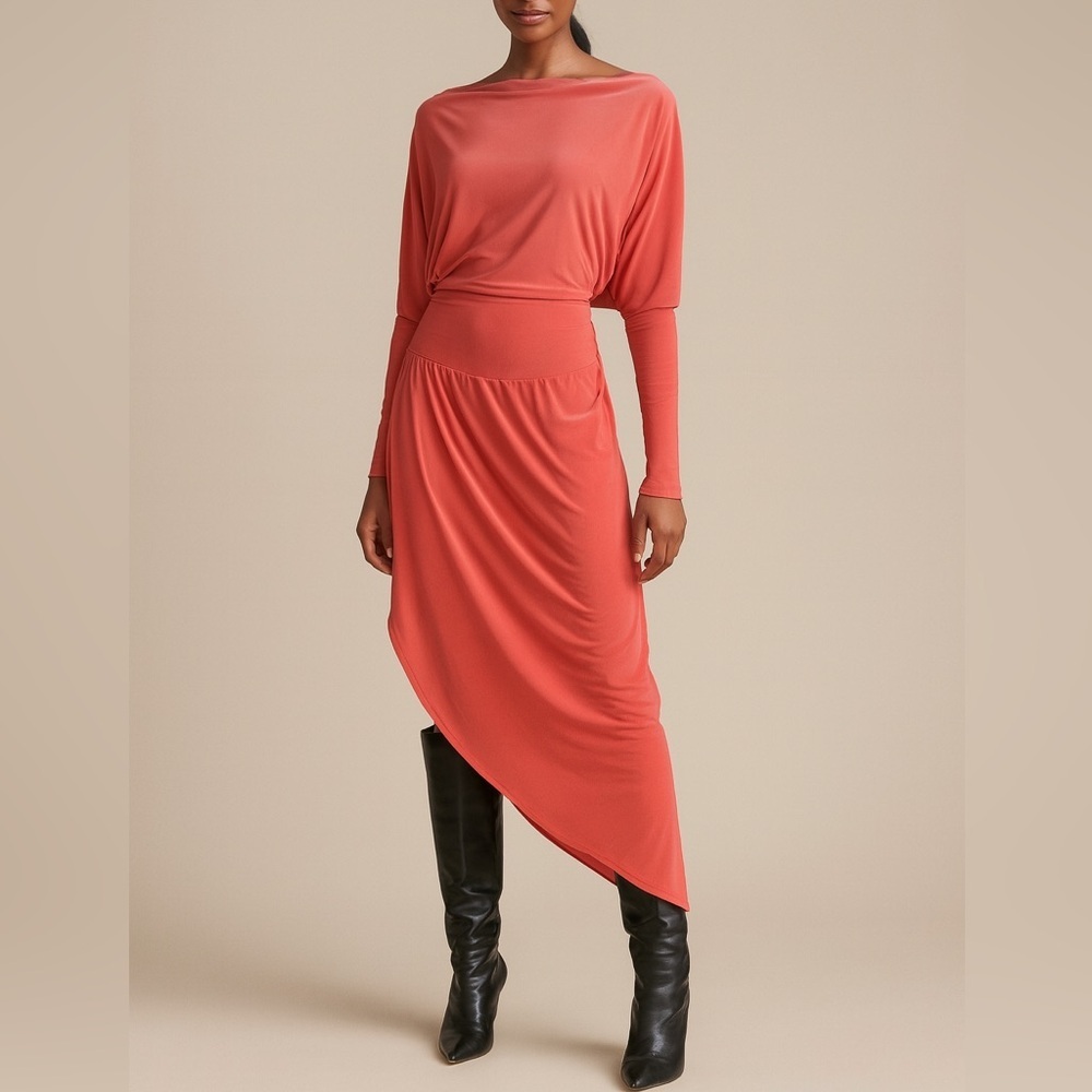 Never Fully Dressed "Trish" Coral Asymmetrical Dress
